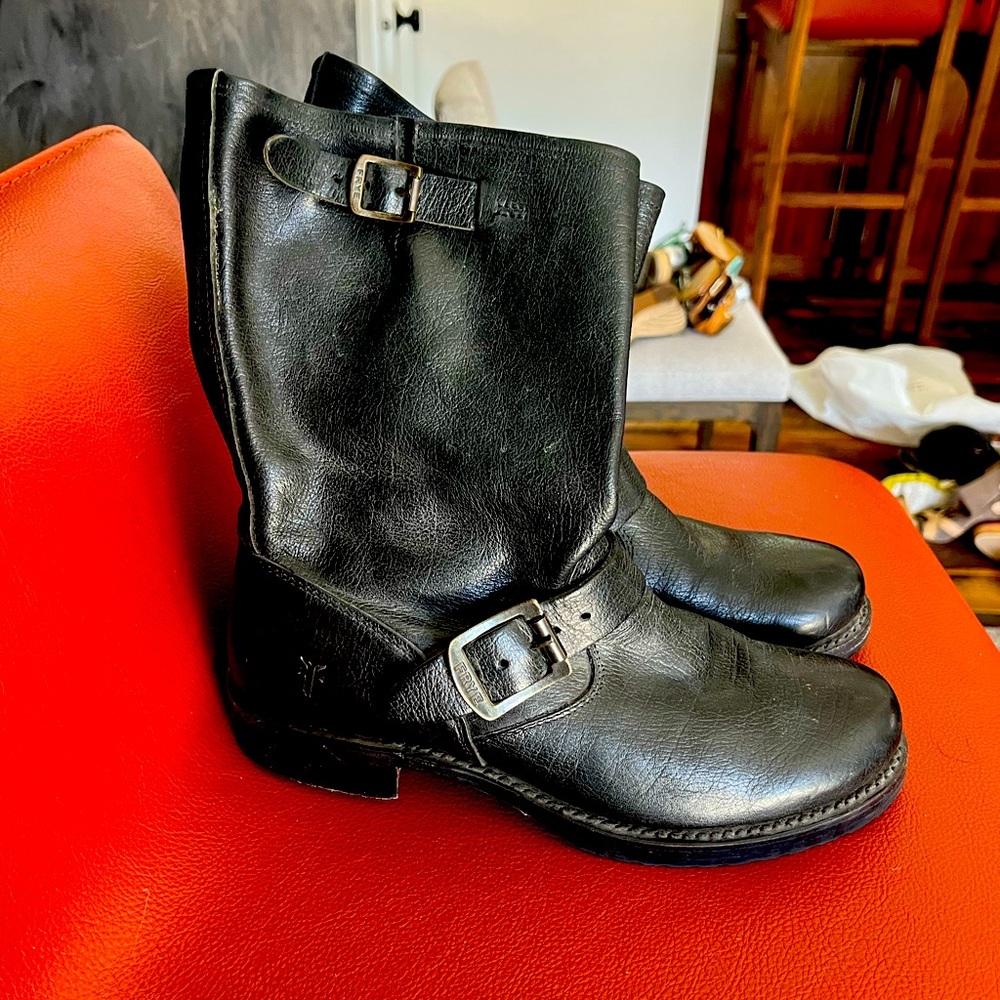 Frye Black Leather Combat Boots